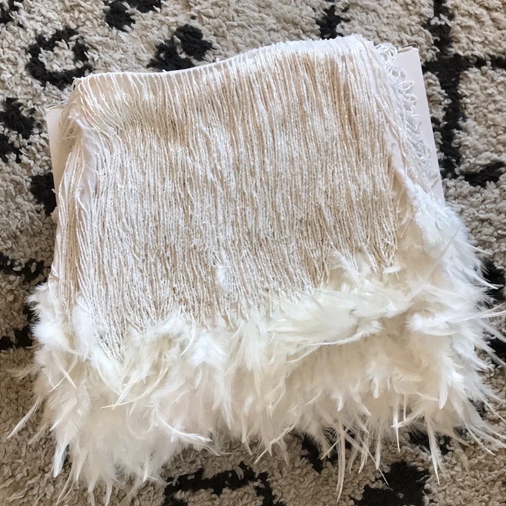 NADINE MERABI Sequin Feather Sara White Co-Ord SKIRT XS 2